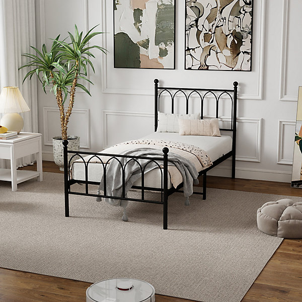 Lit Simple 90x200 cm - Lit en Métal Noir pour Chambre ou Studio - Robuste et Facile à Monter - Sans Matelas