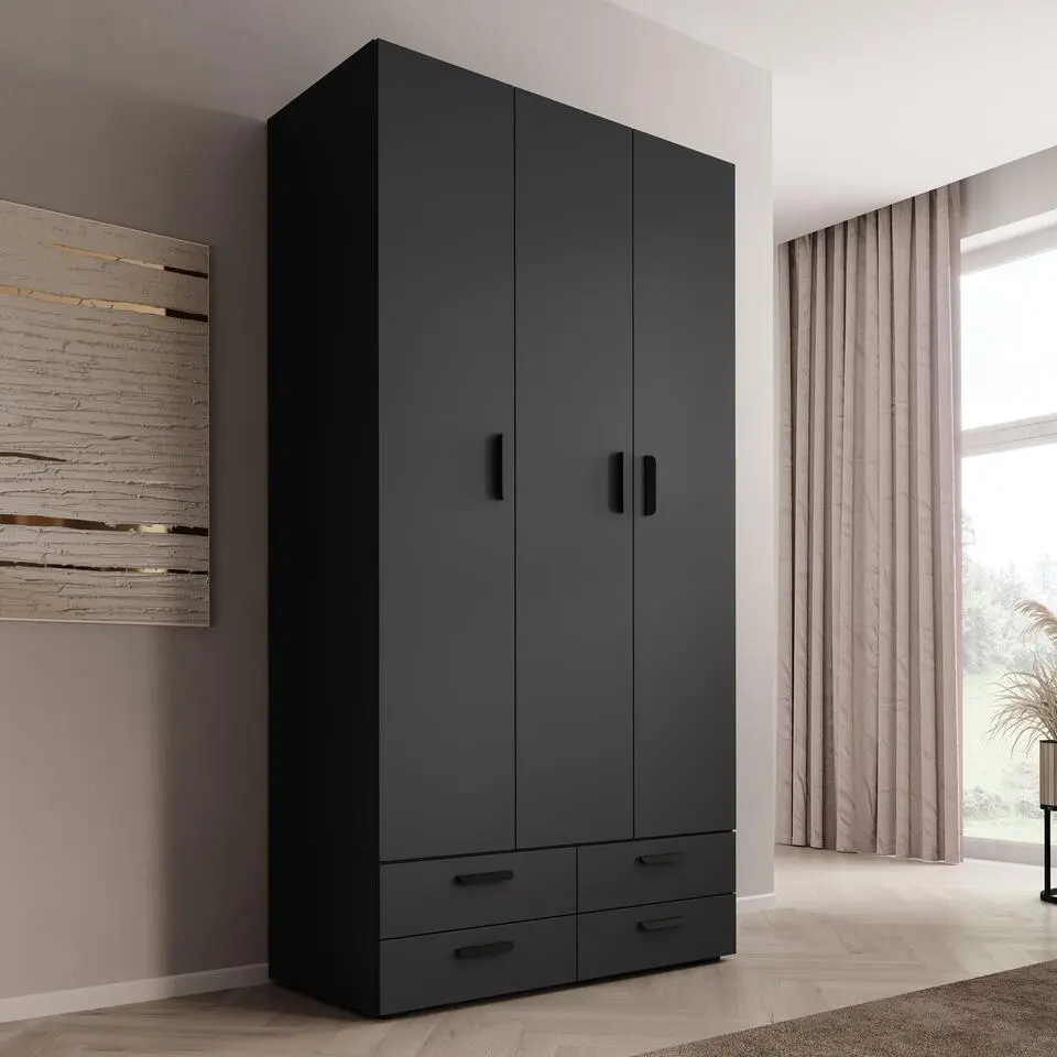 Meubella - Kledingkast Brussel - Antraciet - 111 cm - Met lades