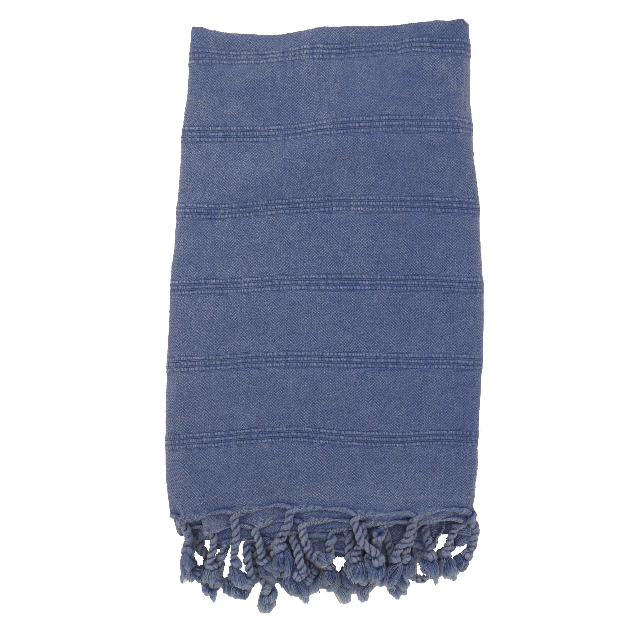 - Fouta vintage 100%coton avec franges bleu vieilli 95 x 170 cm