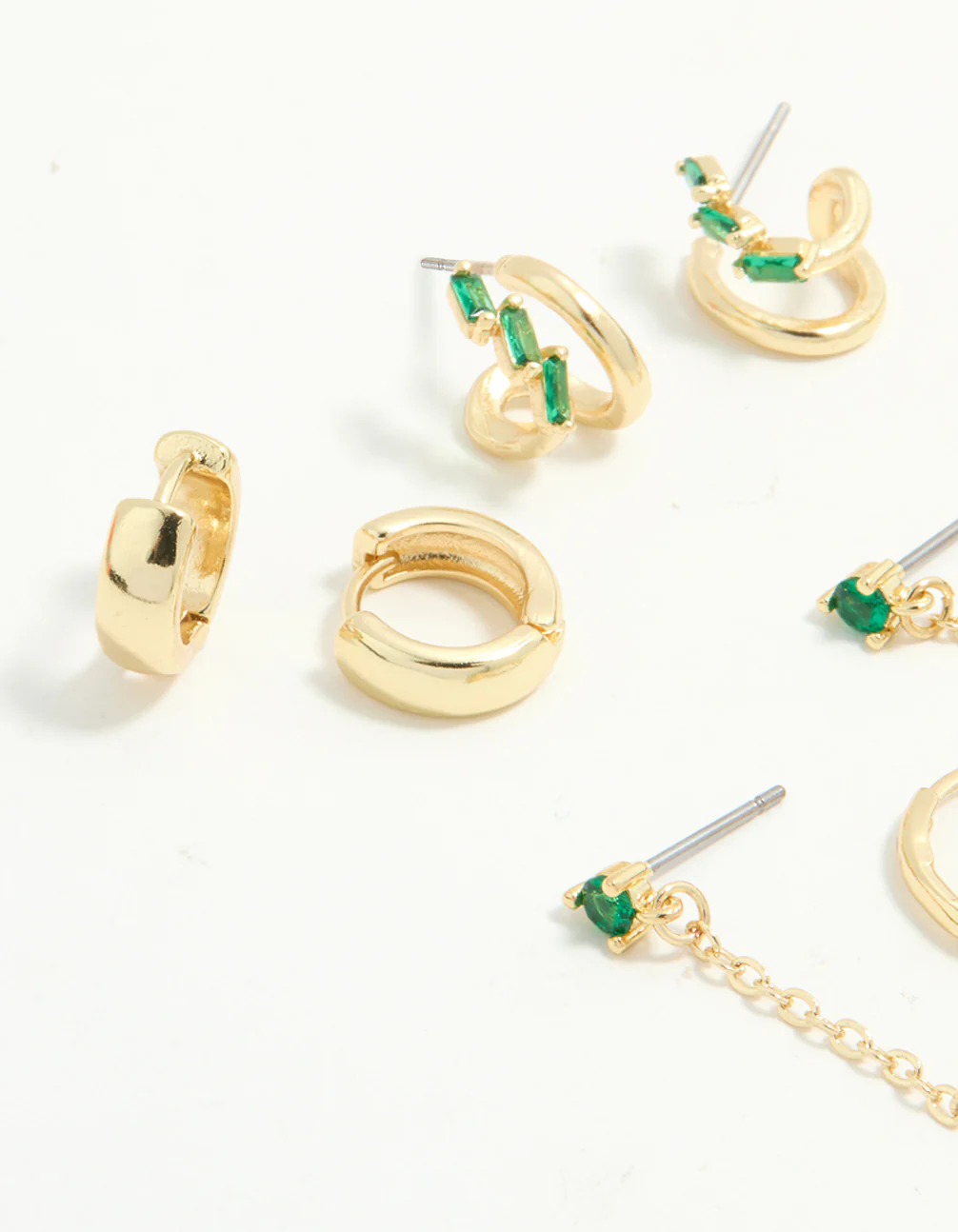Gold Plated Green Cubic Zirconia Stacker Earrings 5-Pack