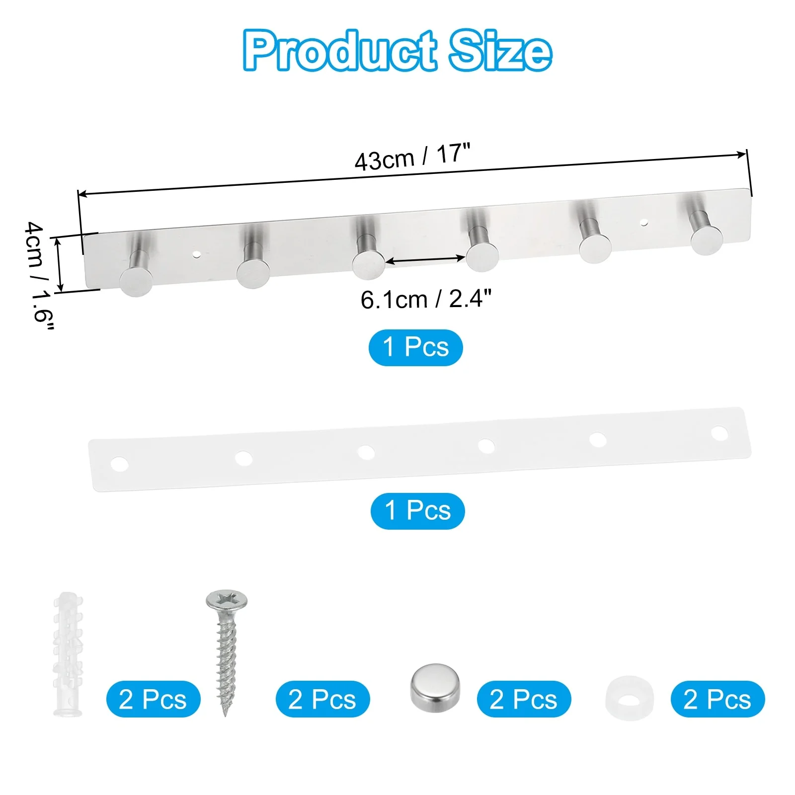 Coat Rack Wall Mount, Metal Round Wall Hooks Rail with 4 / 6 Hooks
