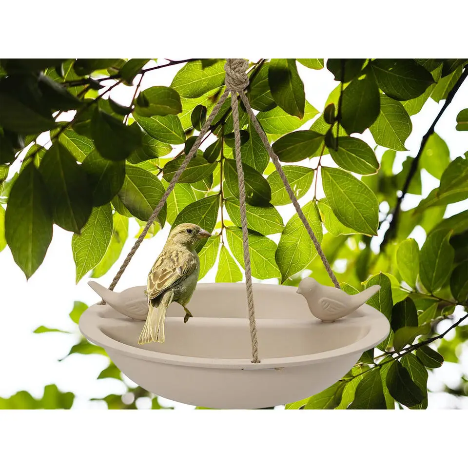 Decoris Vogelbad - bamboe hout - beige - drinkschaal - 27 cm