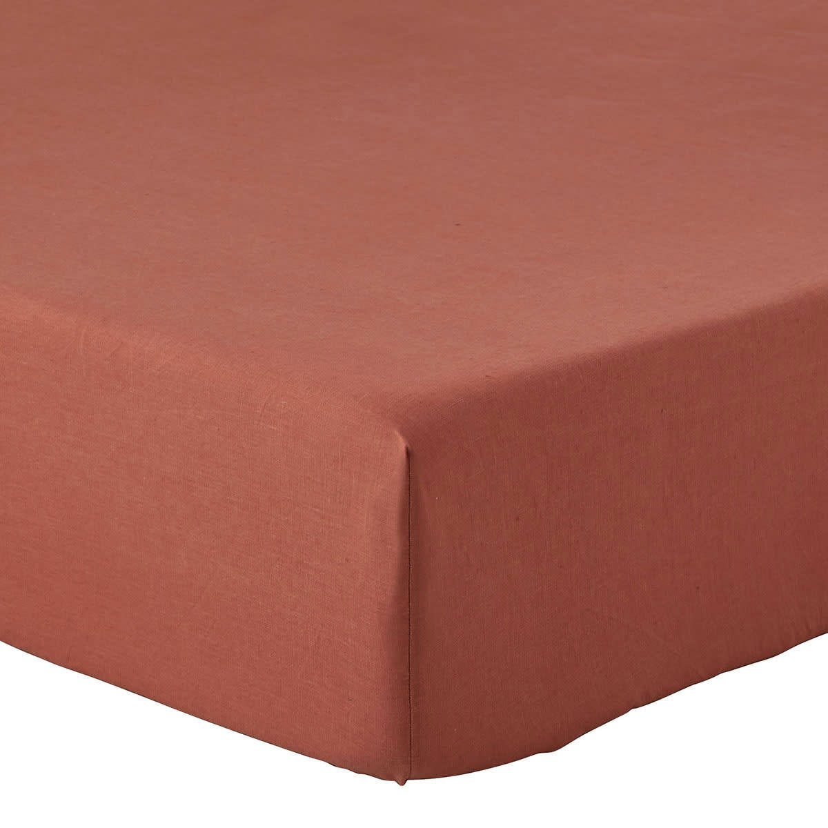 TERRE CUITE - Drap housse en lin terracotta 200x200