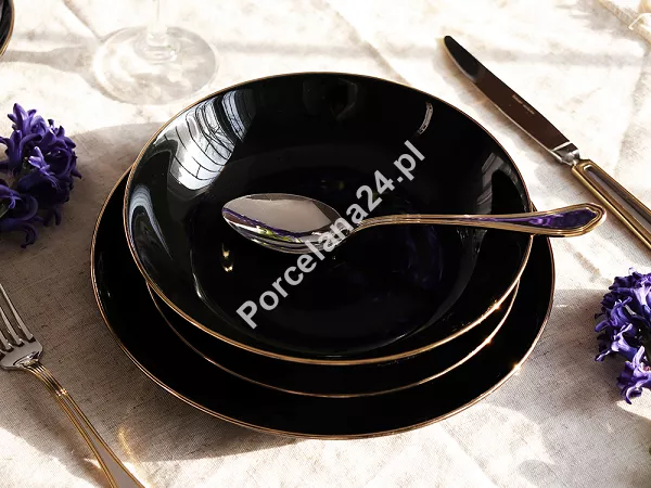 Komplet talerzy na 6 osób (18 el.) Chodzież - City Gold Black