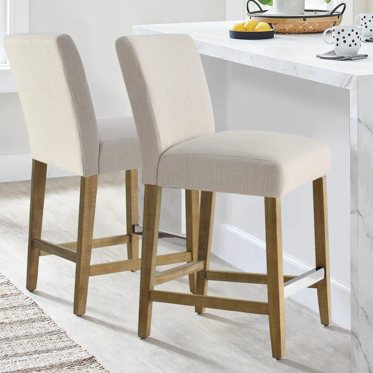 Upholstered Solid Wood 26 Counter Stool, Set of 2