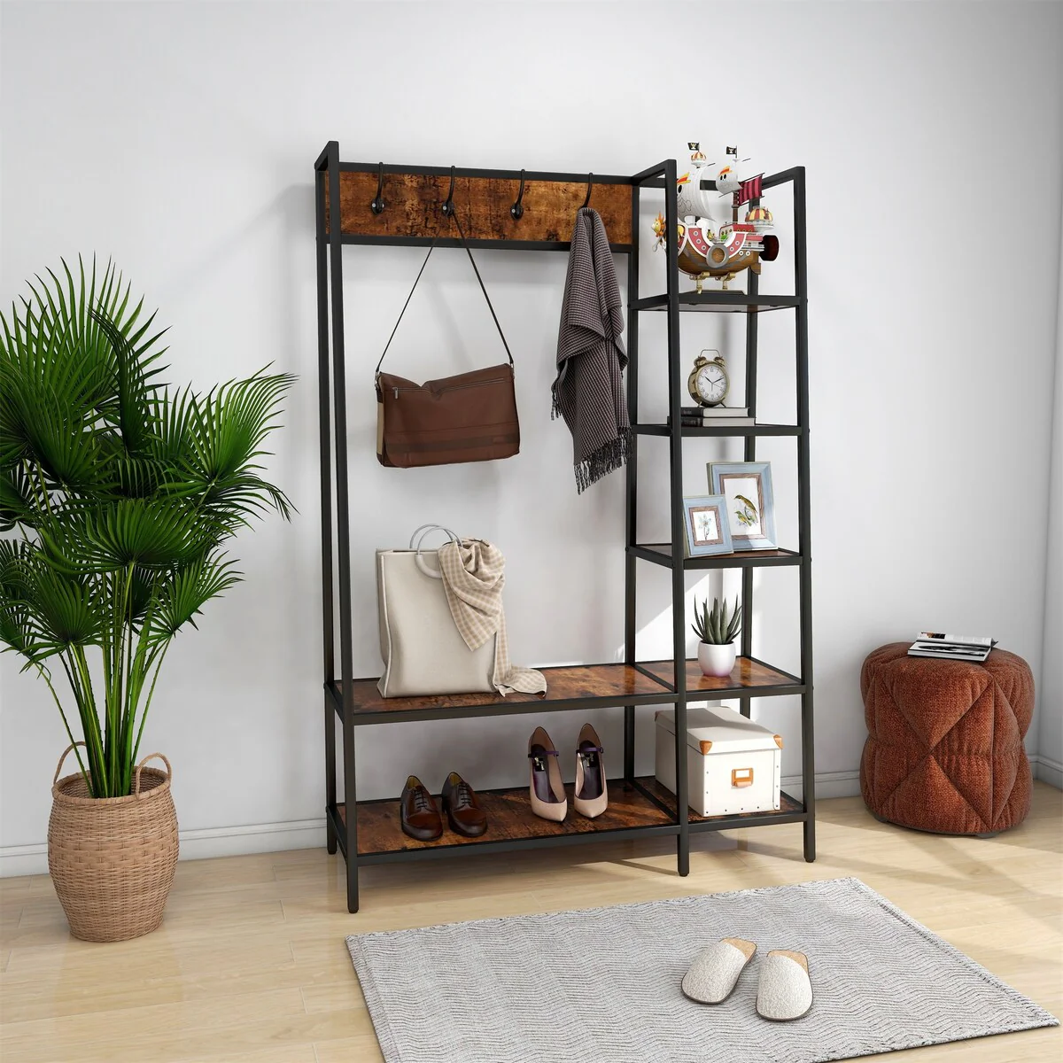 46'' Wide Solid Wood Hall Tree with Bench and Shoe Storage for Home