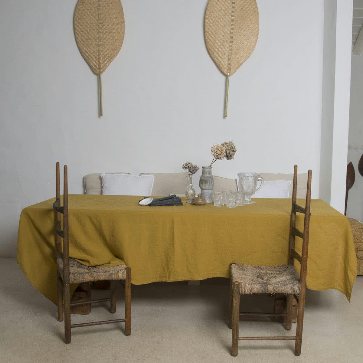 HORTENSE - Nappe lin lavé  150x250 jaune moutarde