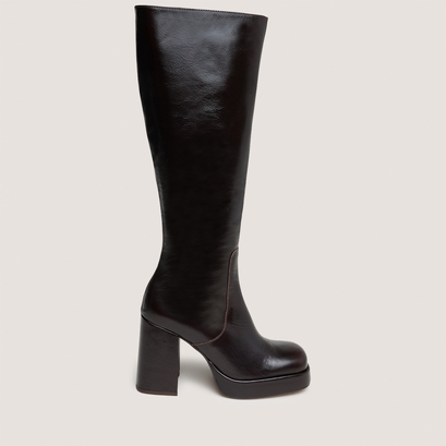 Bottes à talons et bouts carrésen cuir brillant marron foncé | BRYAN