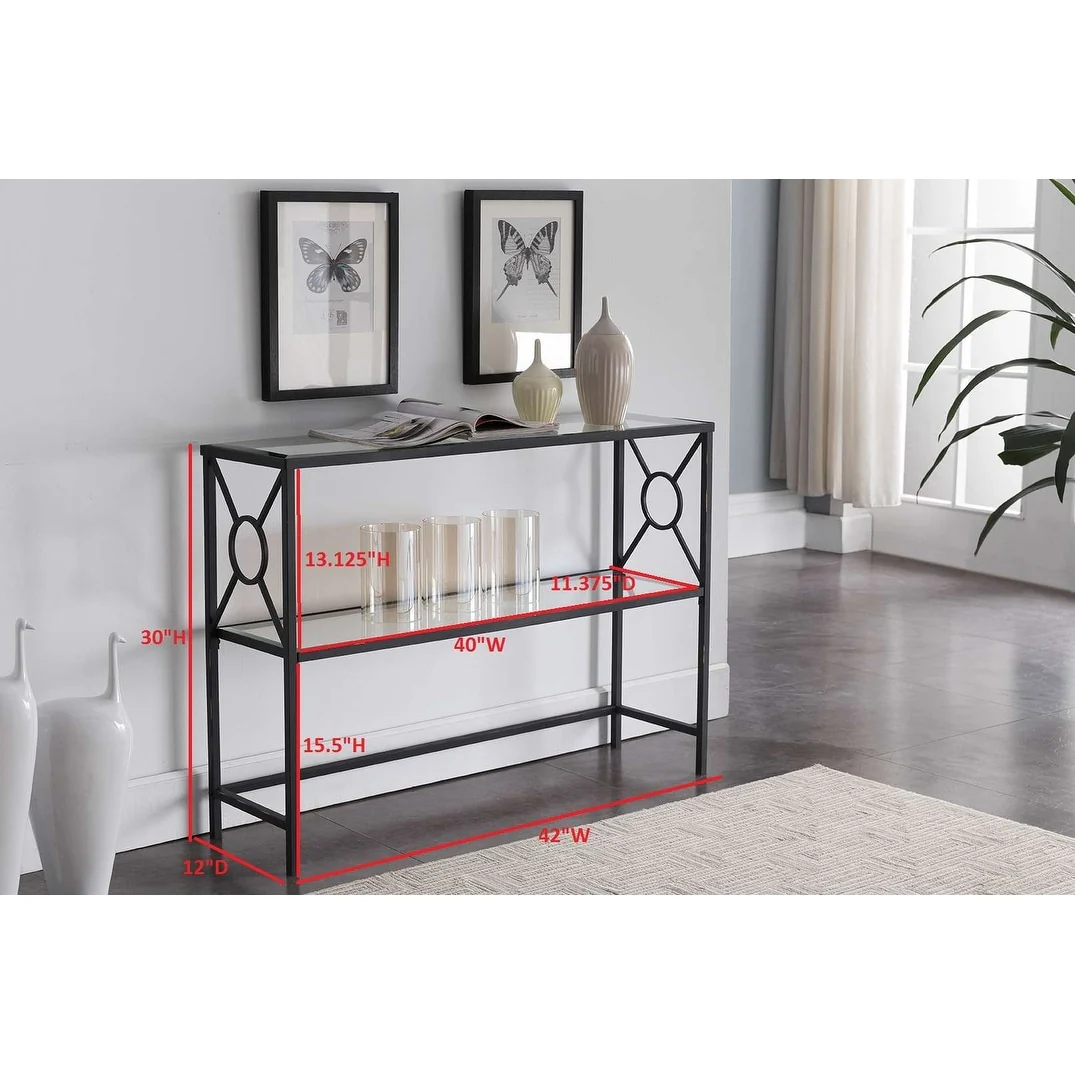 Black Metal Entryway Console Sofa Table with Glass Shelf
