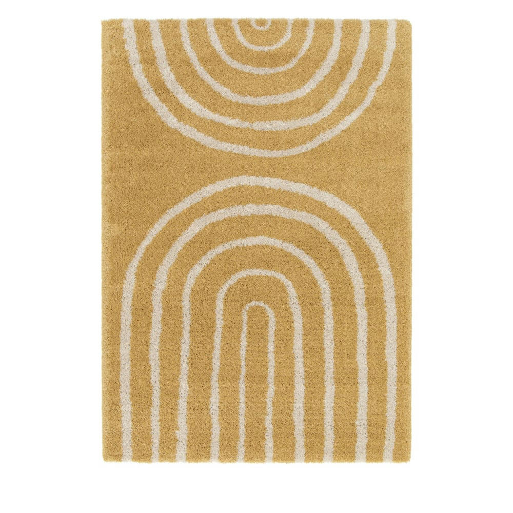 VICTORIA III - Tapis contemporain à motif géométrique jaune moutarde 120x170 cm