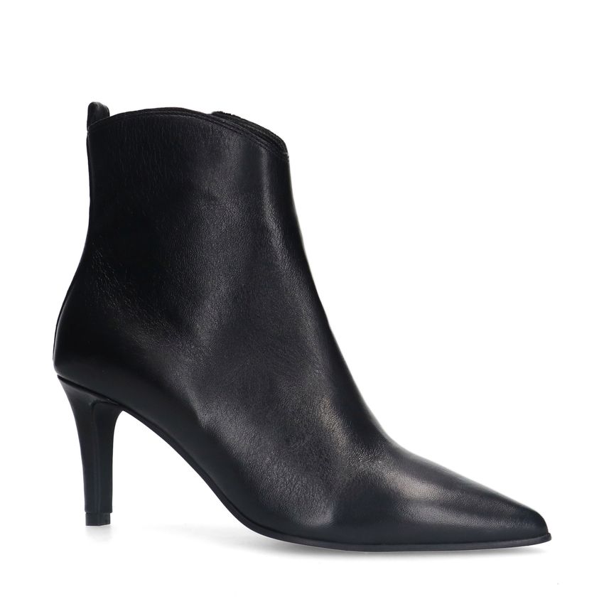 Manfield Zwarte leren enkellaarsjes met hak