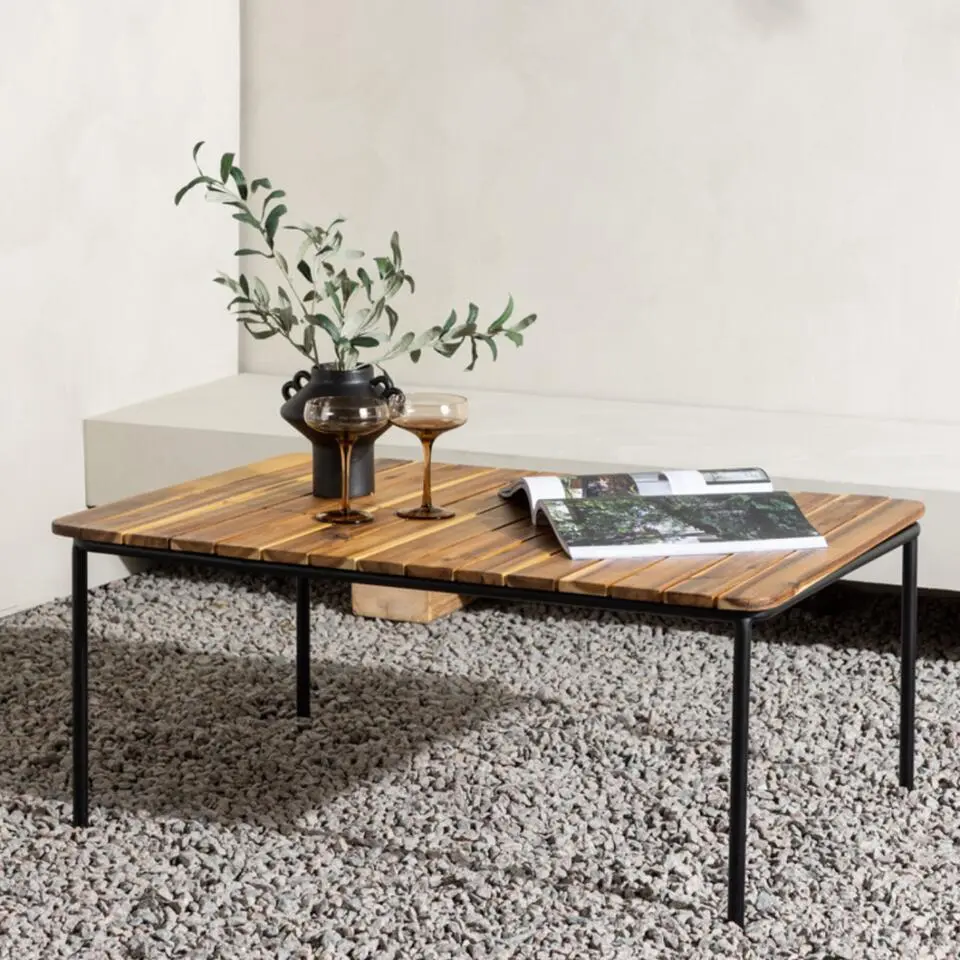 Salontafel Zwart Metaal/Acaciahout - 100x65x40cm - Penh
