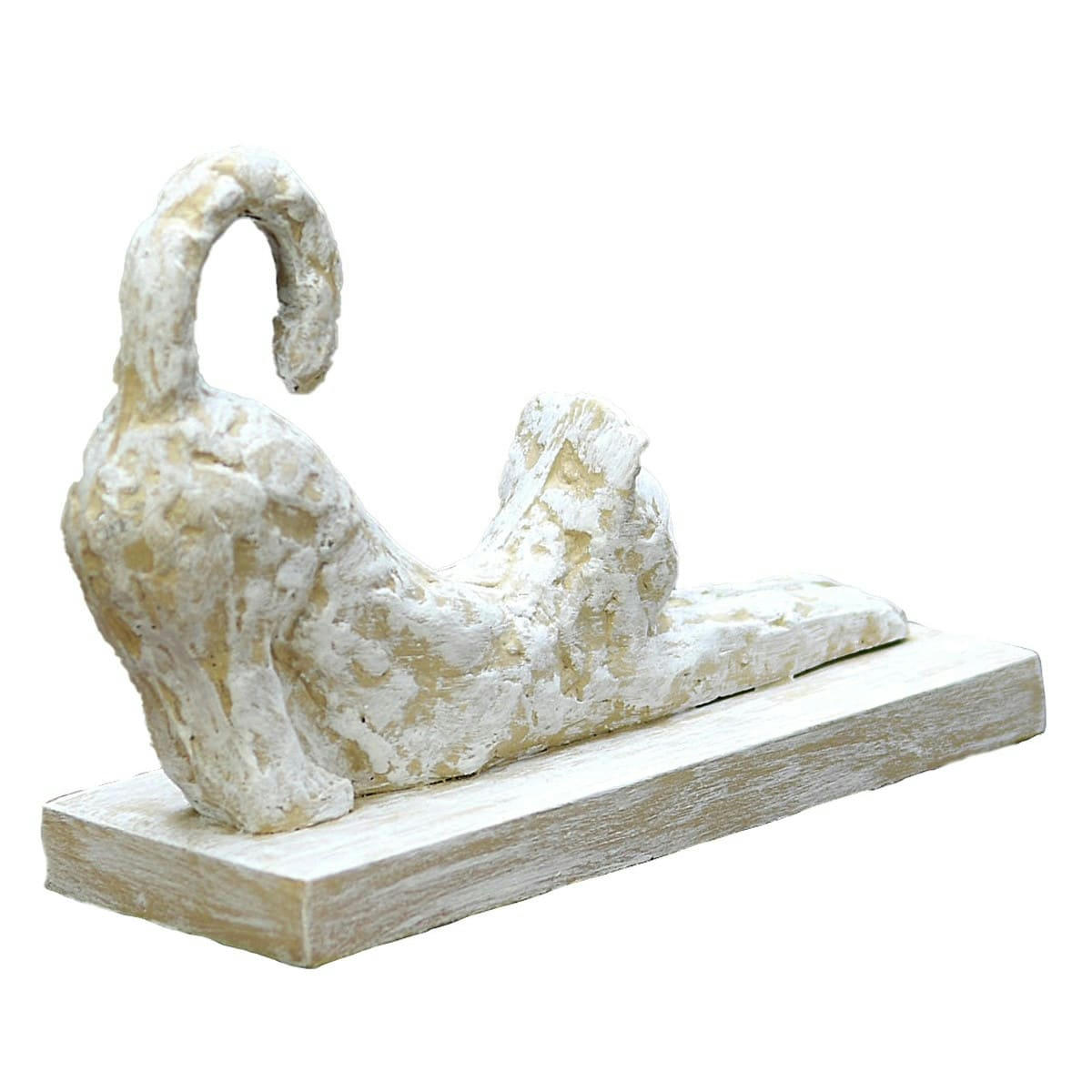SCAT - Statuette chat couché h 15 cm  blanc/or 22x8x15 cm