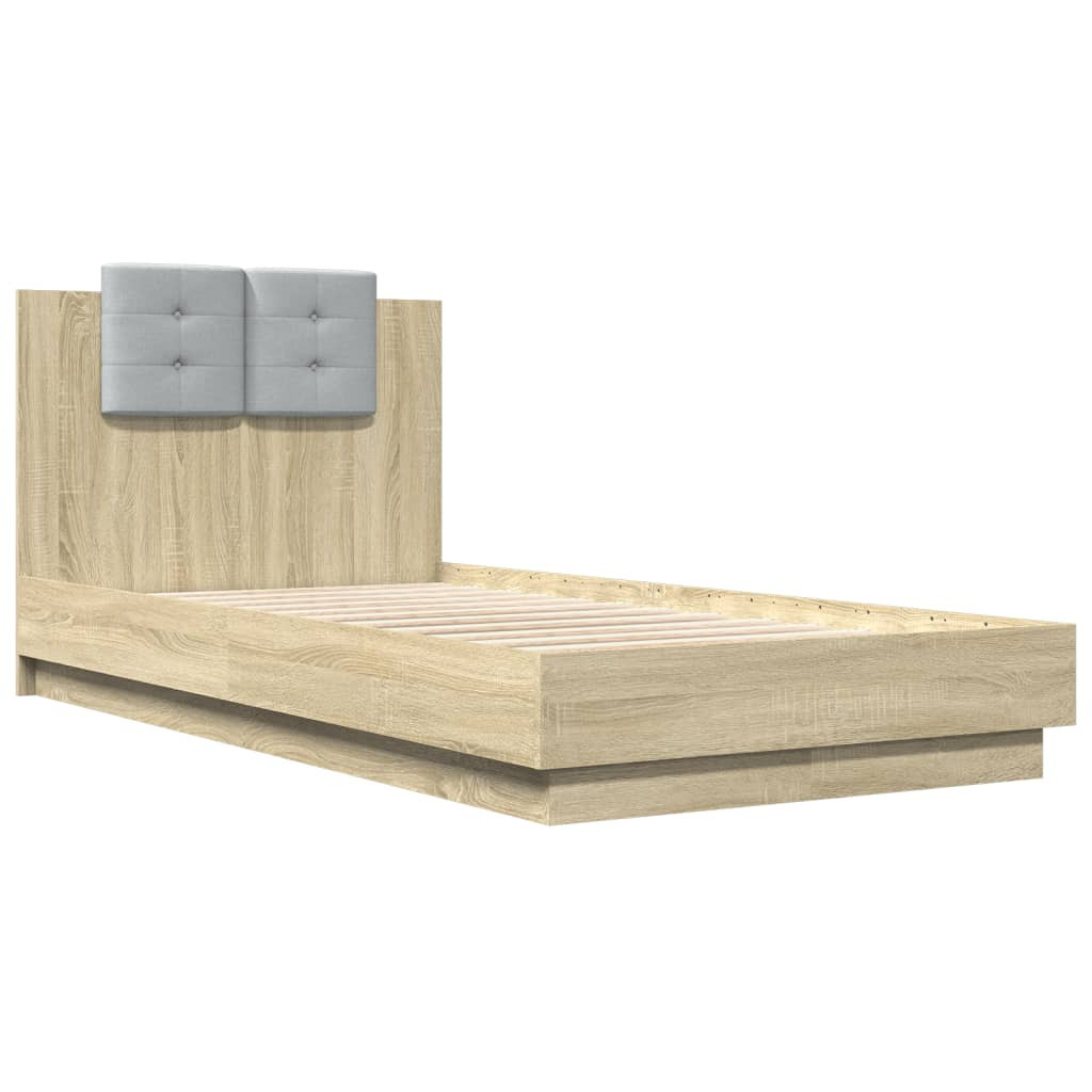 Łóżko Drewniane Rama Łóżka Sofa Brązowe Do Sypialni Pokoju LED 75x190 cm
