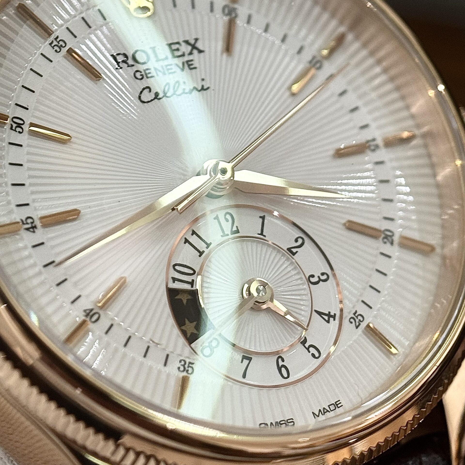 Rolex Cellini 50525 RG Plated White Dial 39mm Brown Leather AAA Replica