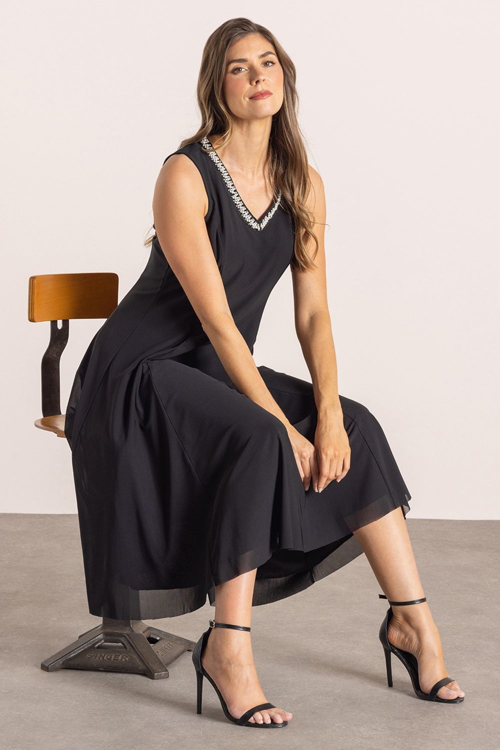 Klass. Embellished Sleeveless Mesh Midi Dress