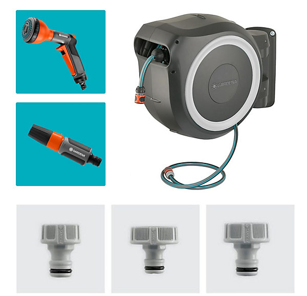 Dévidoir mural automatique RollUp XL Gardena 30m   5m offert   pistolet multi-jets offert