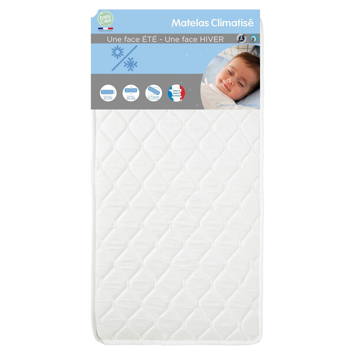 CLIMATISÉ - Matelas bébé blanc en polyester 70x140 cm