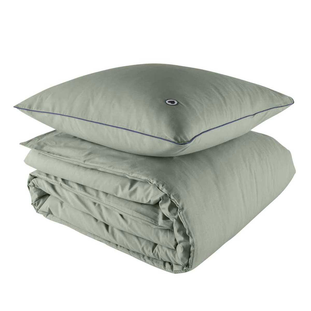 CŒUR SAUGE - Parure de lit unie en coton bio vert sauge 260x240