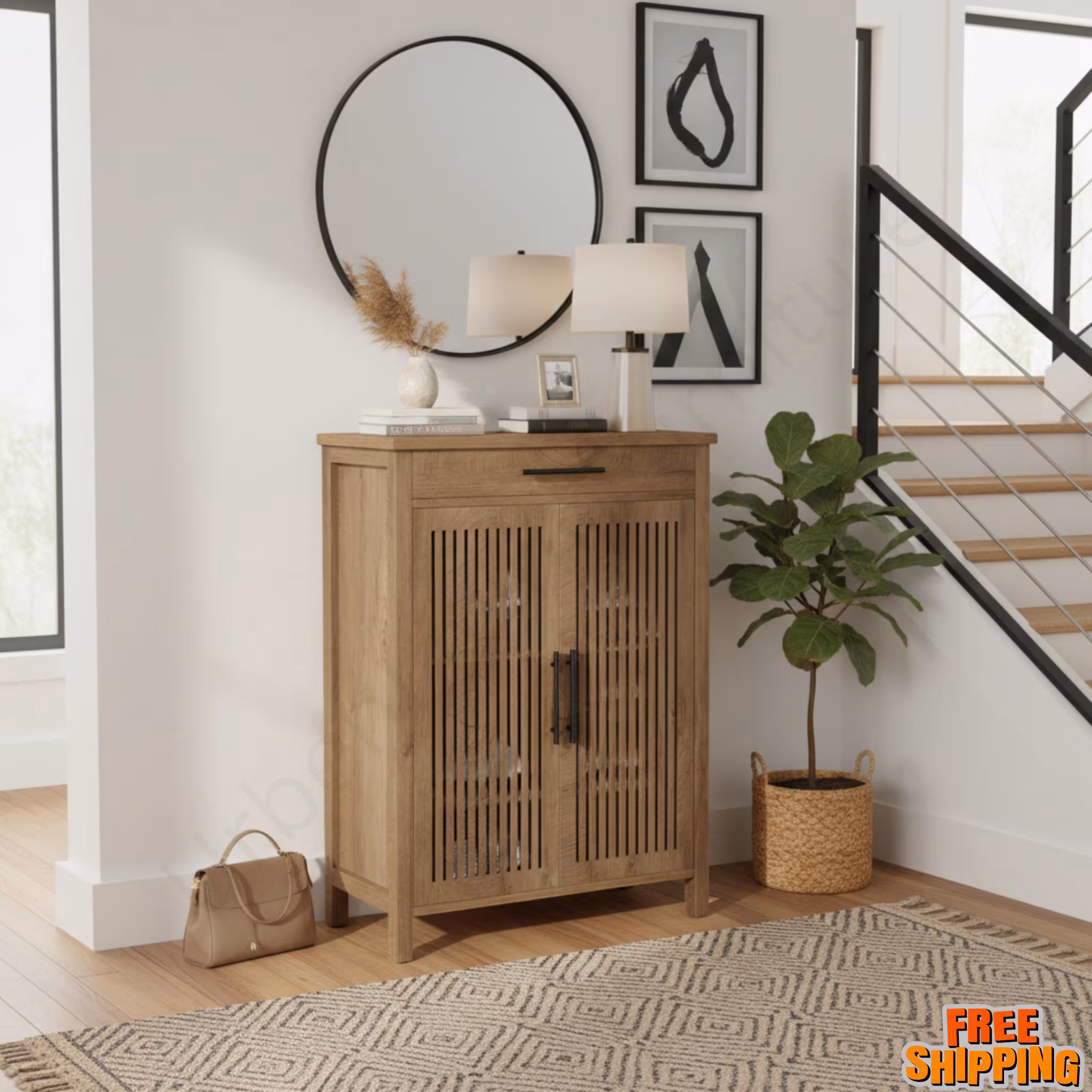 5 Tier Farmhouse Shoe Cabinet Organizer With Storage Shelves For Entryway