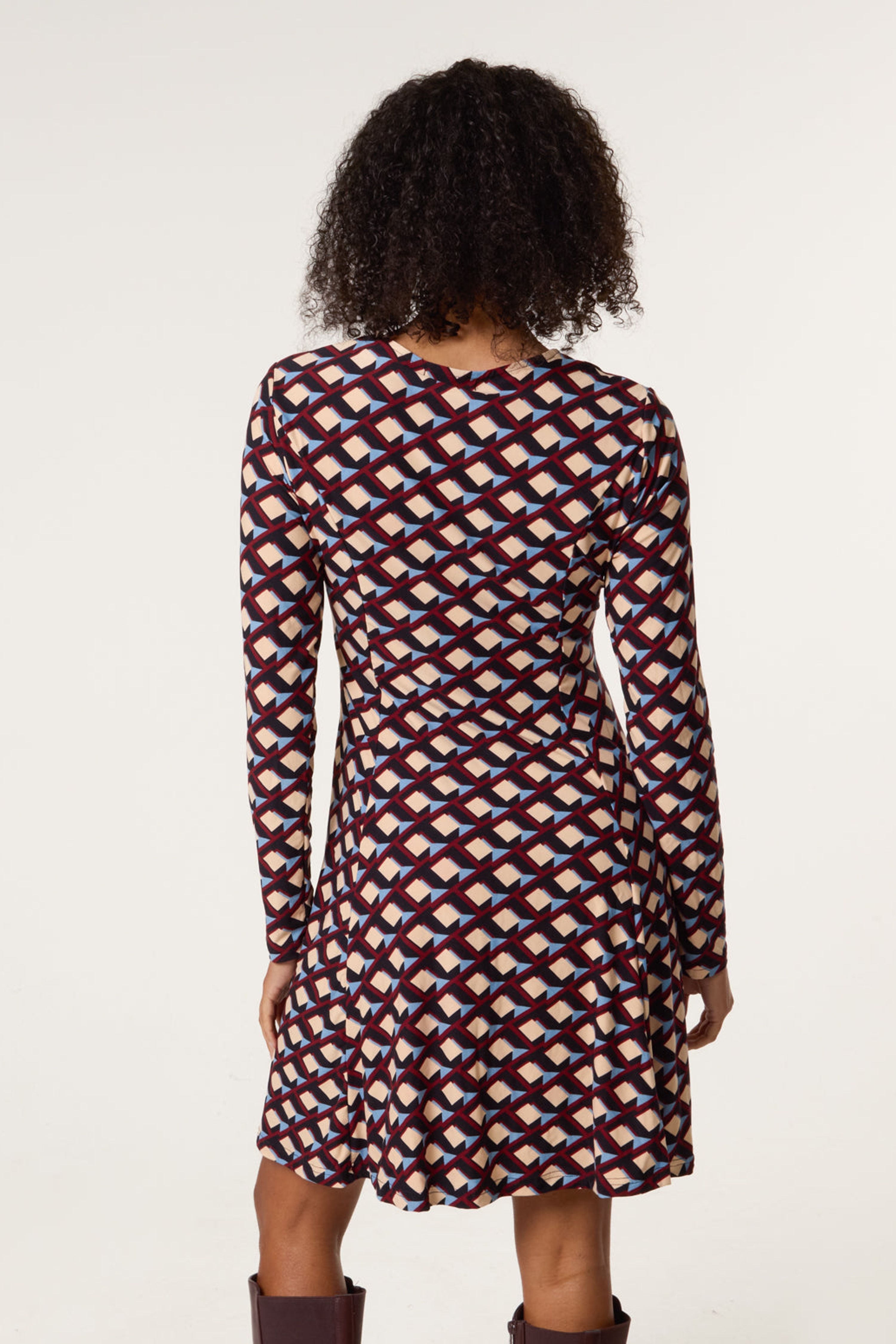 Blue Vanilla Multi Crew Neck Mini Dress