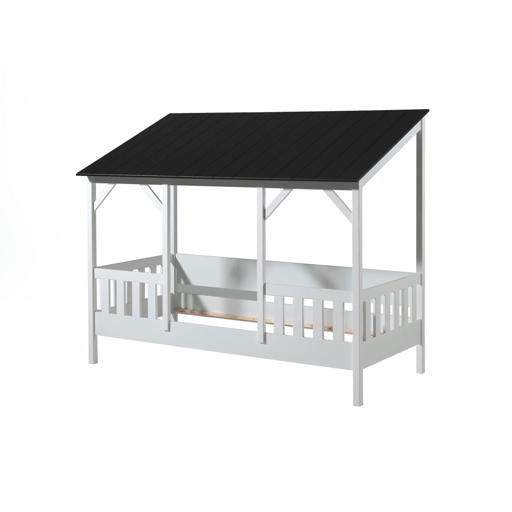 - Lit cabane enfant avec toit noir en bois 90x200