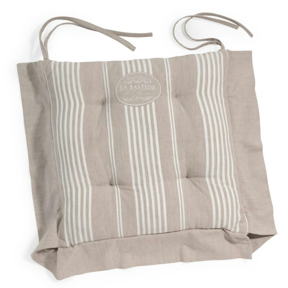 La Bastide - Galette de chaise à rayures en coton beige LA BASTIDE