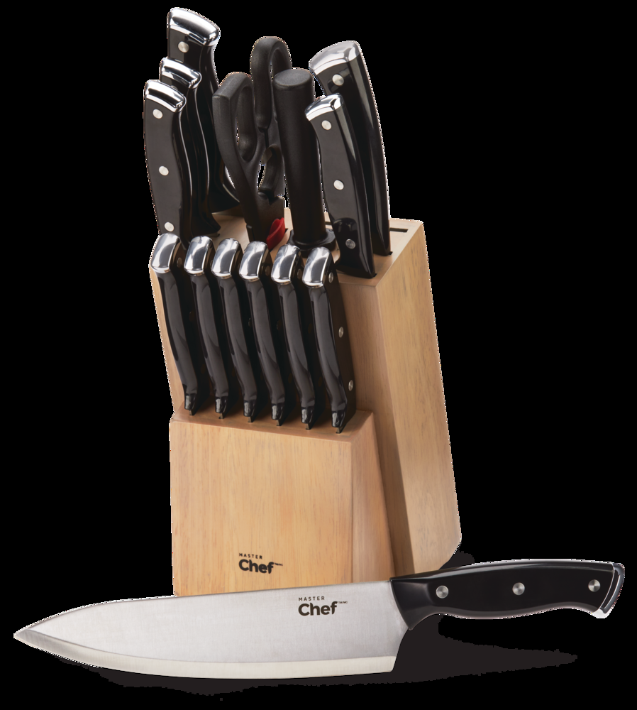MASTER Chef Stamped Triple Rivet Set, Glossy Black, 15-pc