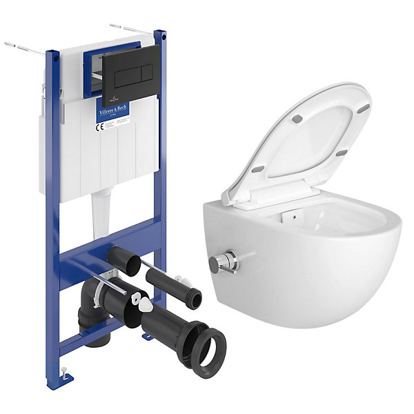Pack WC Bâti sol mur Villeroy &Boch   WC SAT   bidet thermostatique   Abattant SoftClose   Plaque (VCNSATCL4)