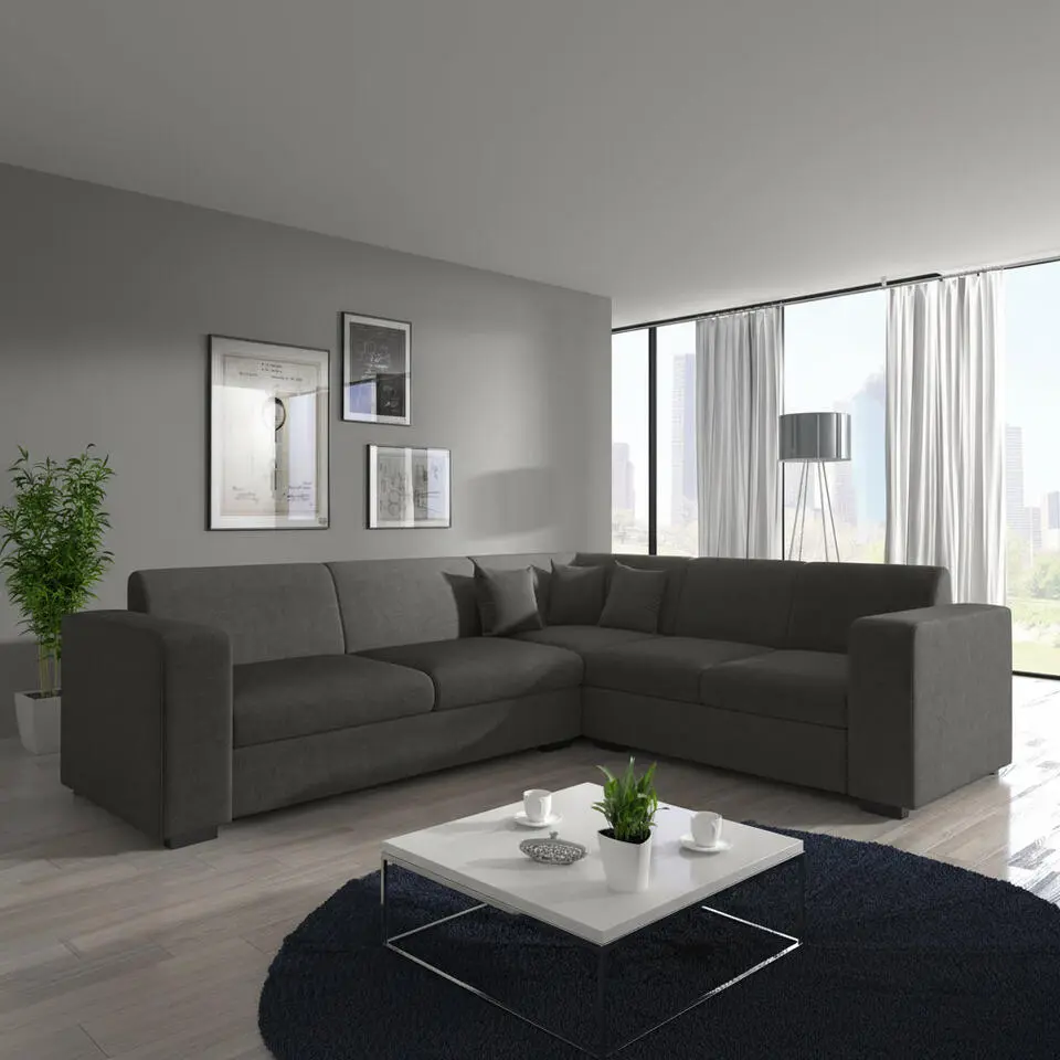 Meubella - Hoekbank Santana - Grijs - Velvet - Rechts