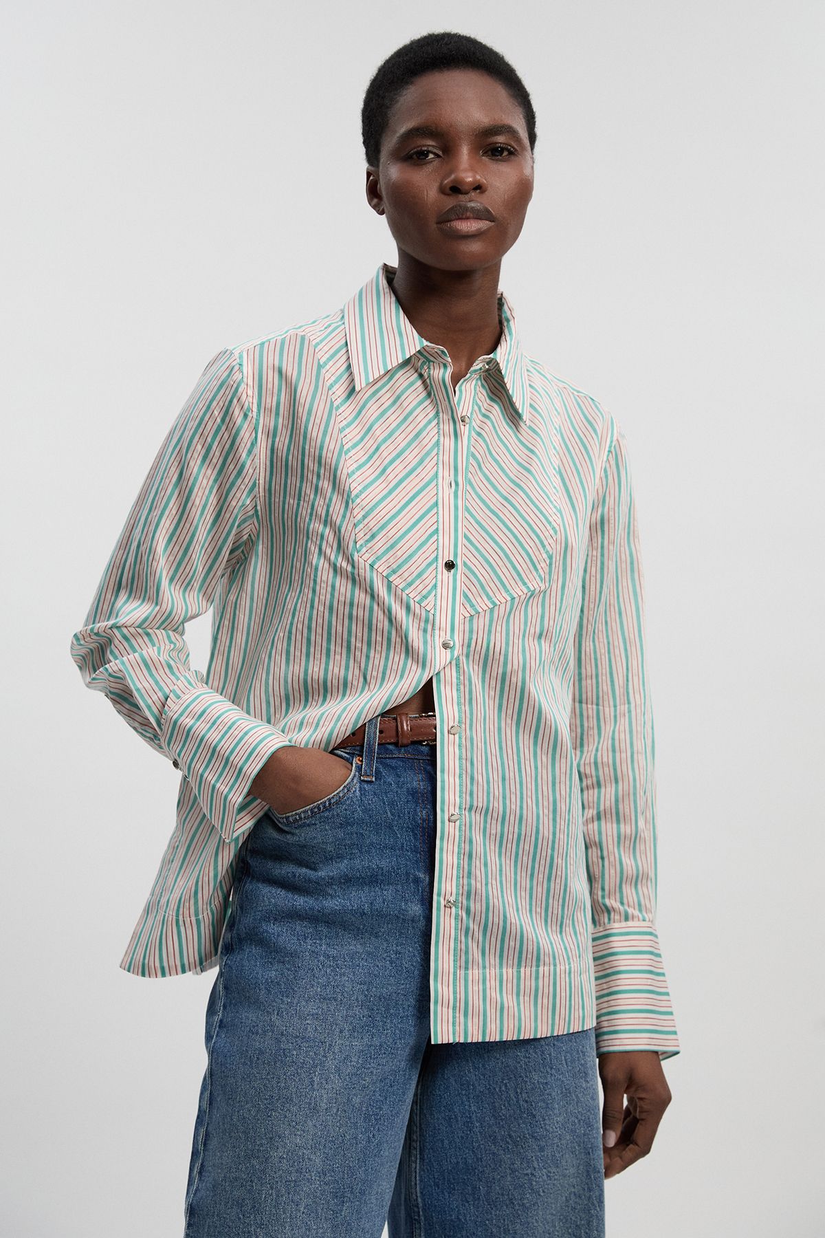 KarenMillen Poplin Stripe BIb Woven Shirt