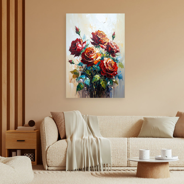Feeby Obraz nowoczesny, Czerwone Róże Kwiaty imitacja farby 40x60