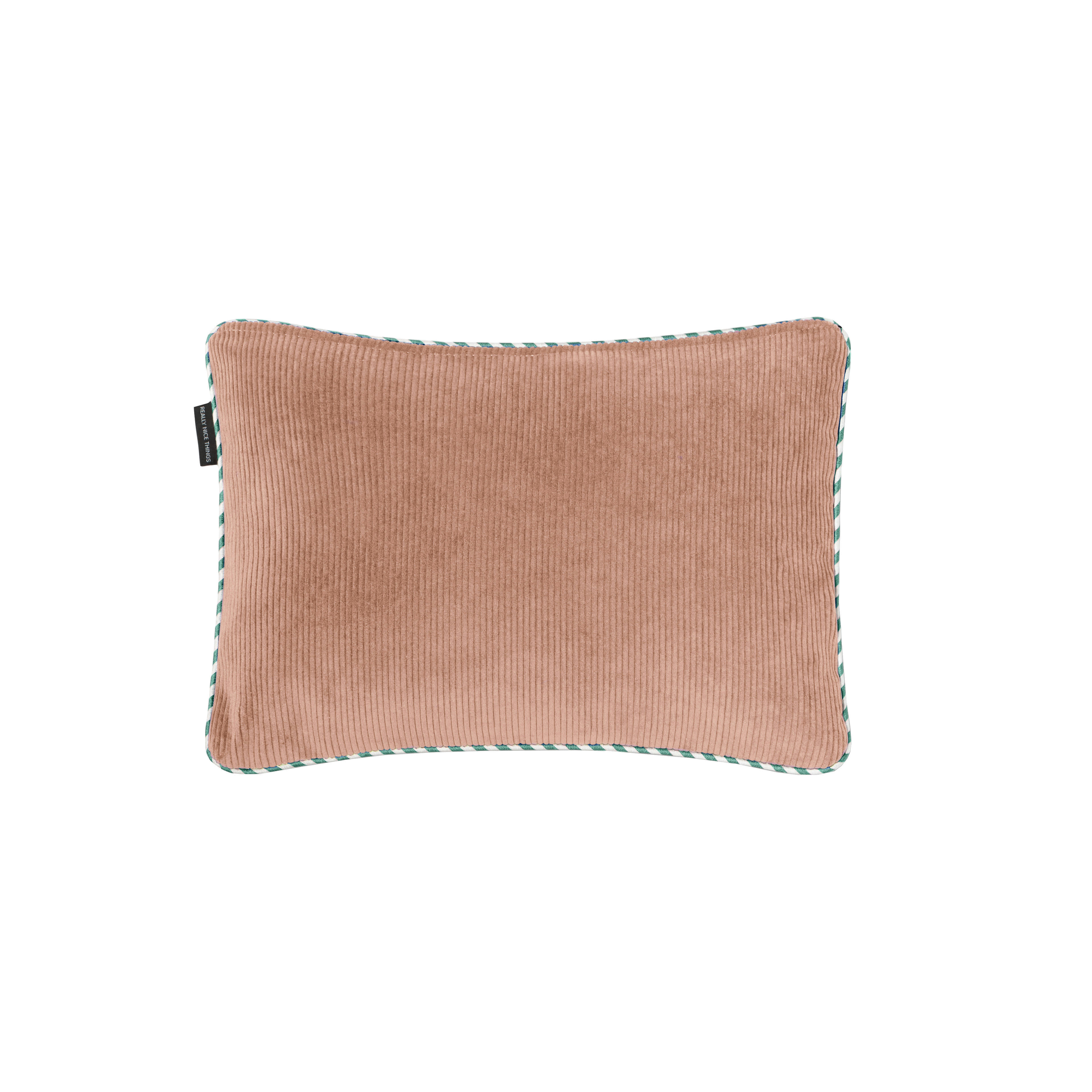 CORDUROY - Coussin réversible velours côtelé rose marron 50x35 finition bicolore