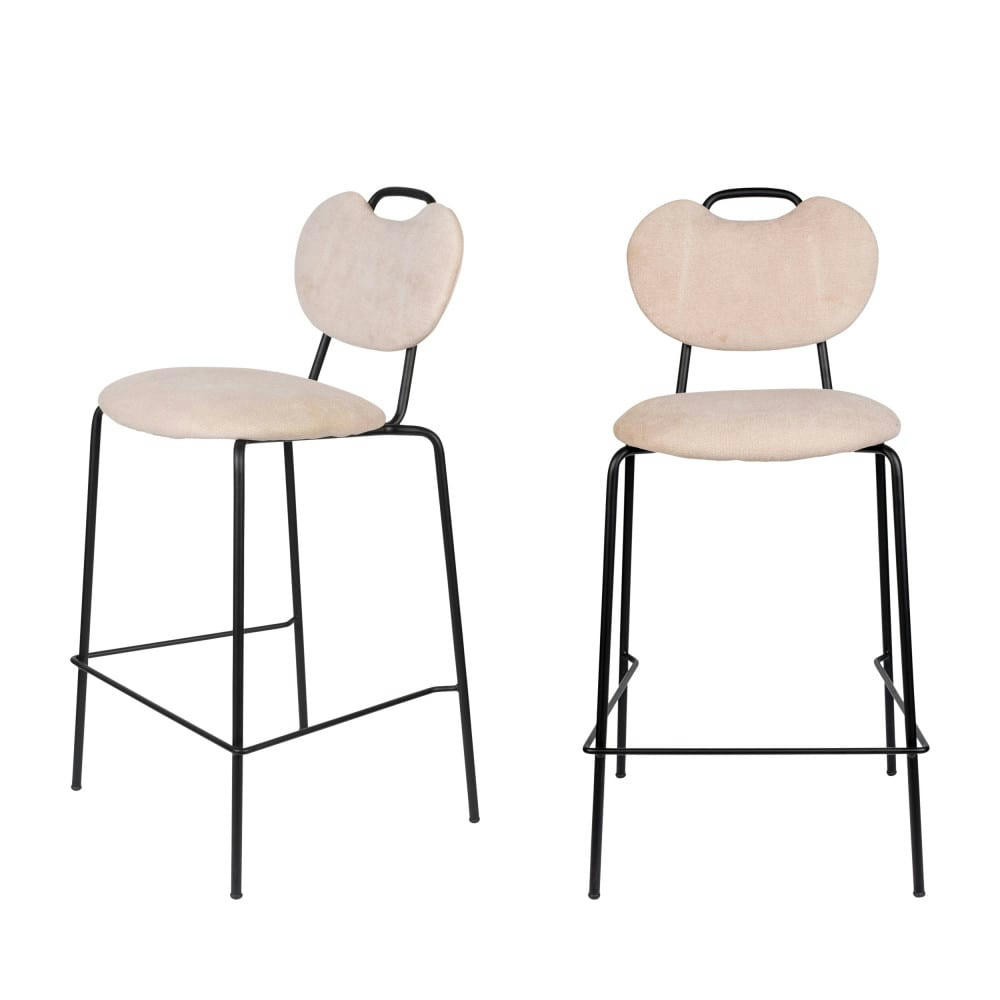 ASPEN - Lot de 2 tabourets de bar en tissu et métal 65cm rose