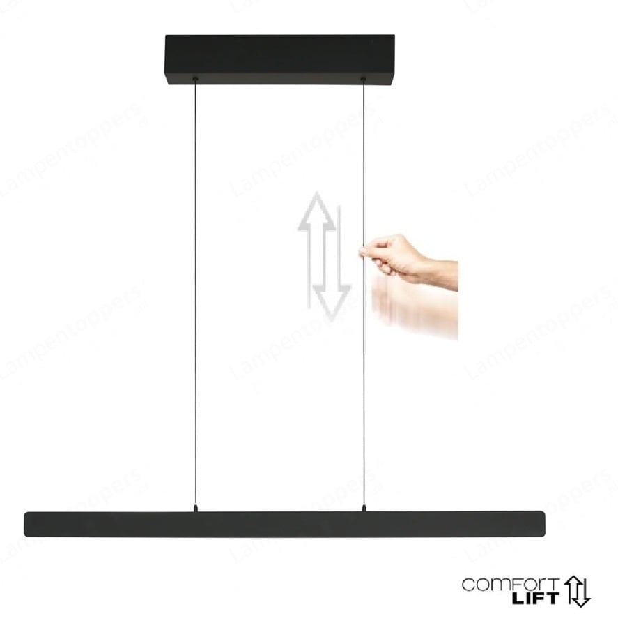 Steinhauer Hanglamp Fluxy Zwart Easy-lift & Sensor-Dimmer L 120 cm