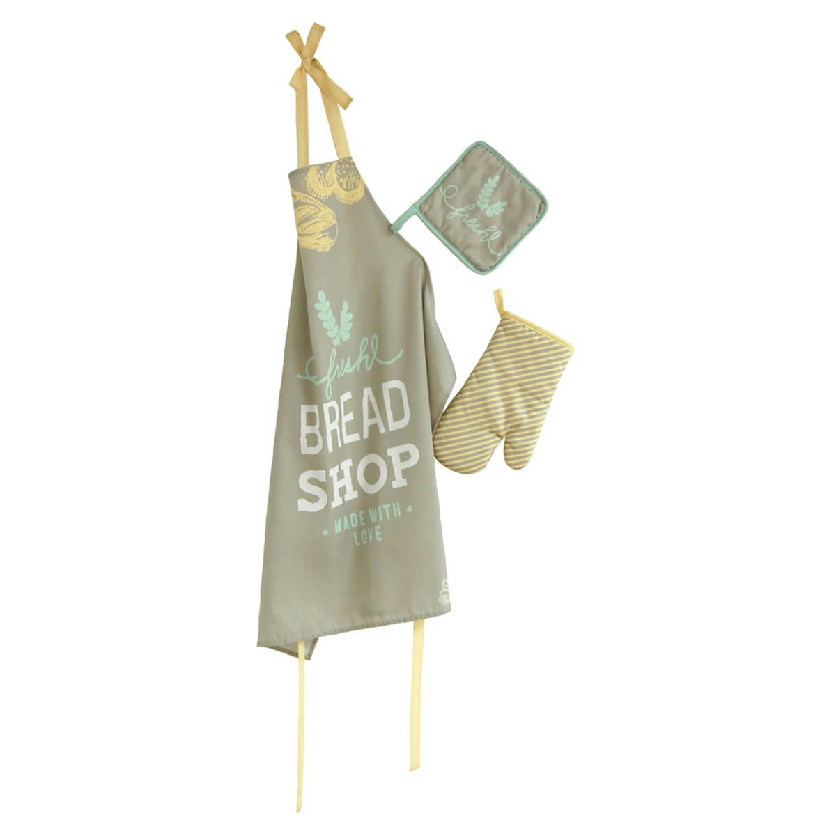BREAD - Set tablier(70x79cm), gant (27x14cm) et manique (18x18cm)  gris