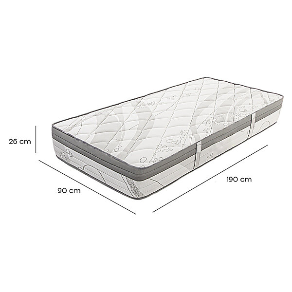 Matelas PERLA 90x190x26 cm, à ressorts ensachés, en mousse haute densité, ferme, Indépendance du Couchage, face été/hiver