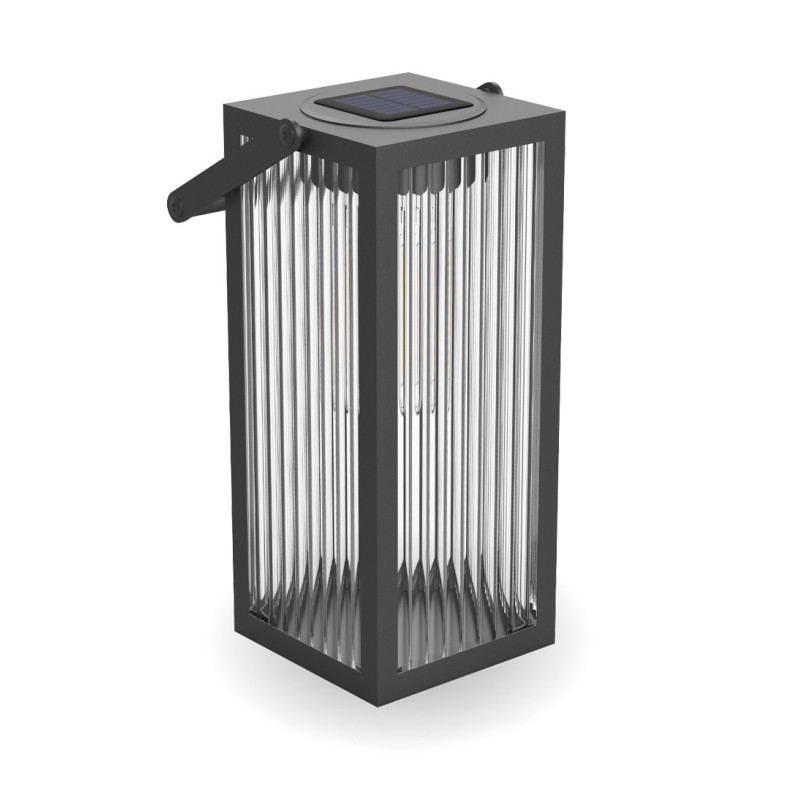 Lanterne LED solaire en verre ciselé et métal noire XANLITE