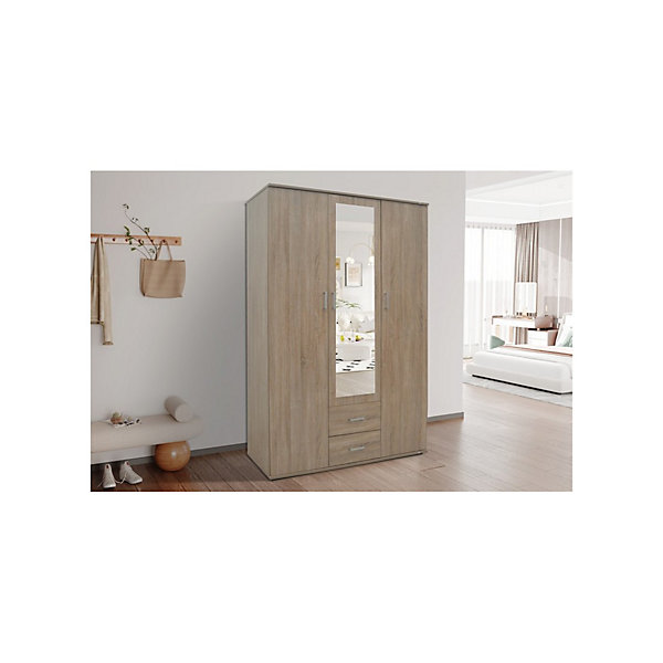 Armoire TOM 3 portesChene SonomaAvec miroirL120 x H185 cm