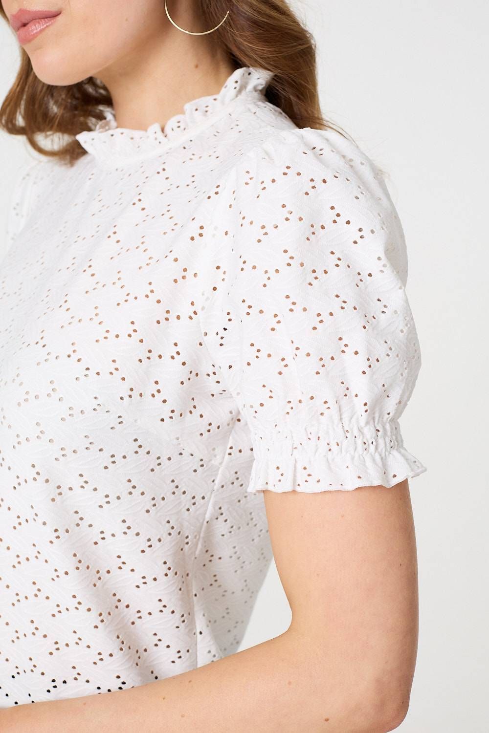 Izabel London Lace Texture Frilled Short Sleeve Blouse