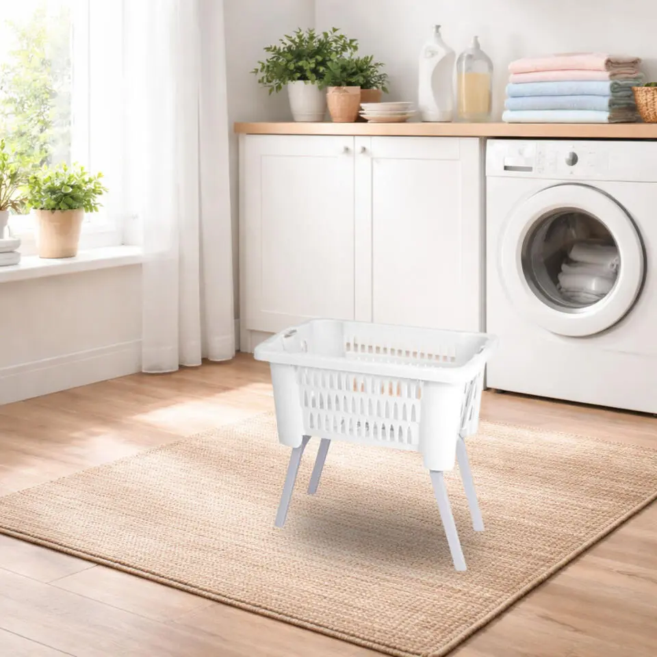 Wasgoed mand op poten - wit - 38L - 39 x 59 x 29 cm