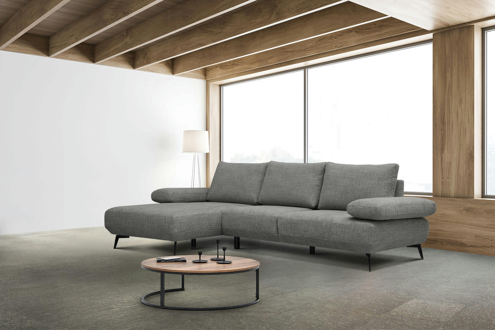 MELLO - Canapé d'angle gauche 4 places tissu gris foncé