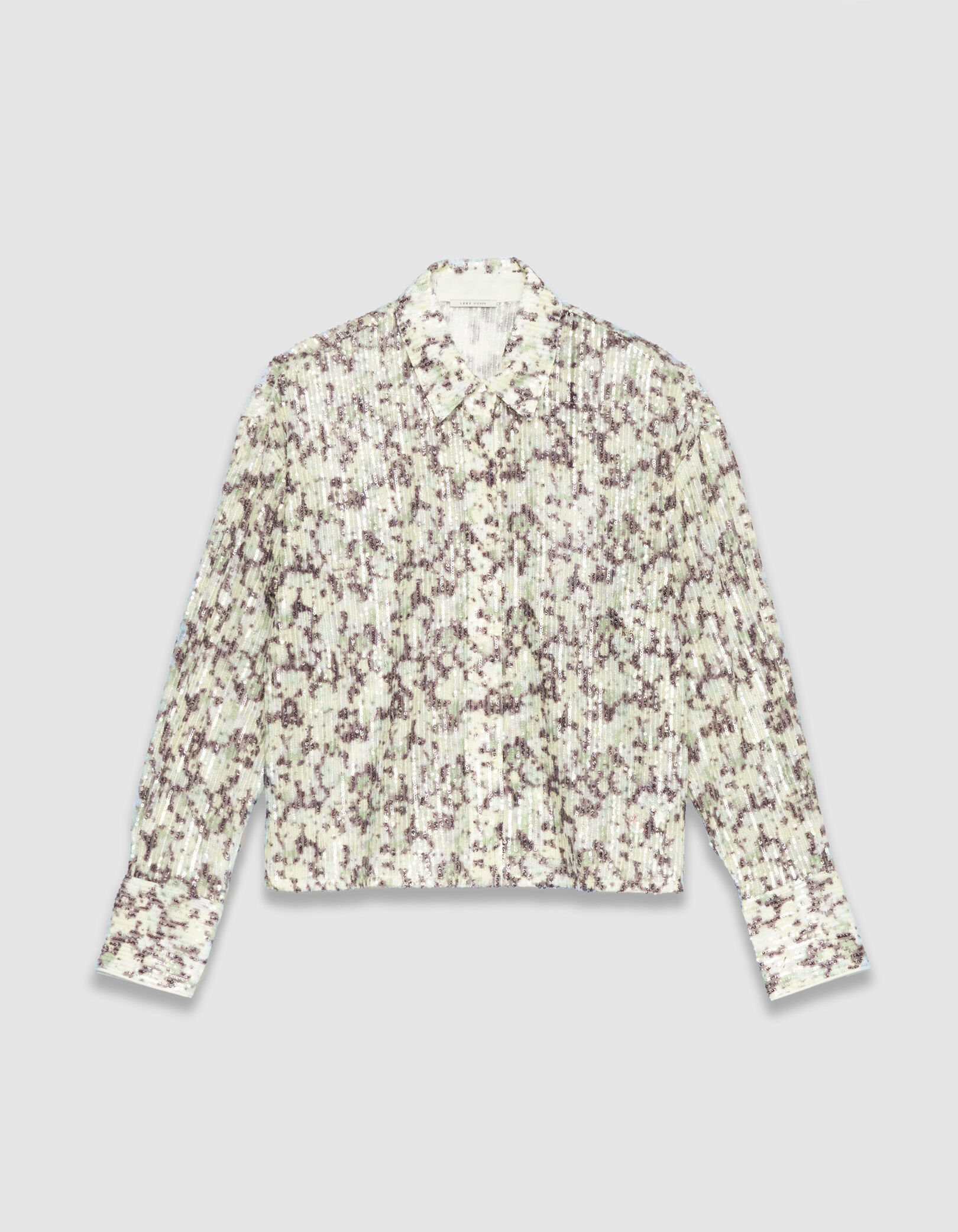 Chemise verte motif camouflage broderies sequins Femme
