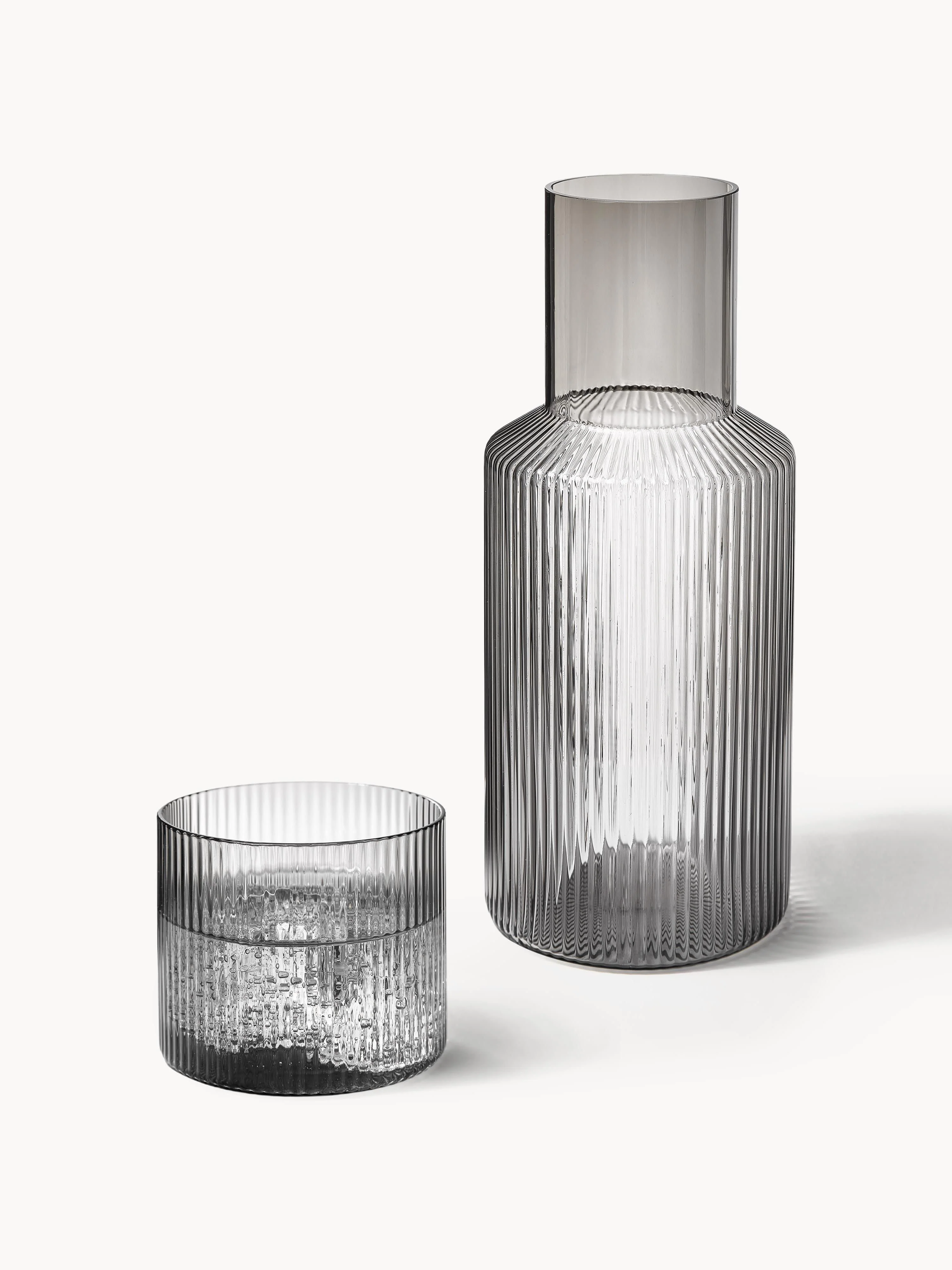 Mundgeblasene kleine Karaffe Ripple mit Trinkglas, 2er-Set