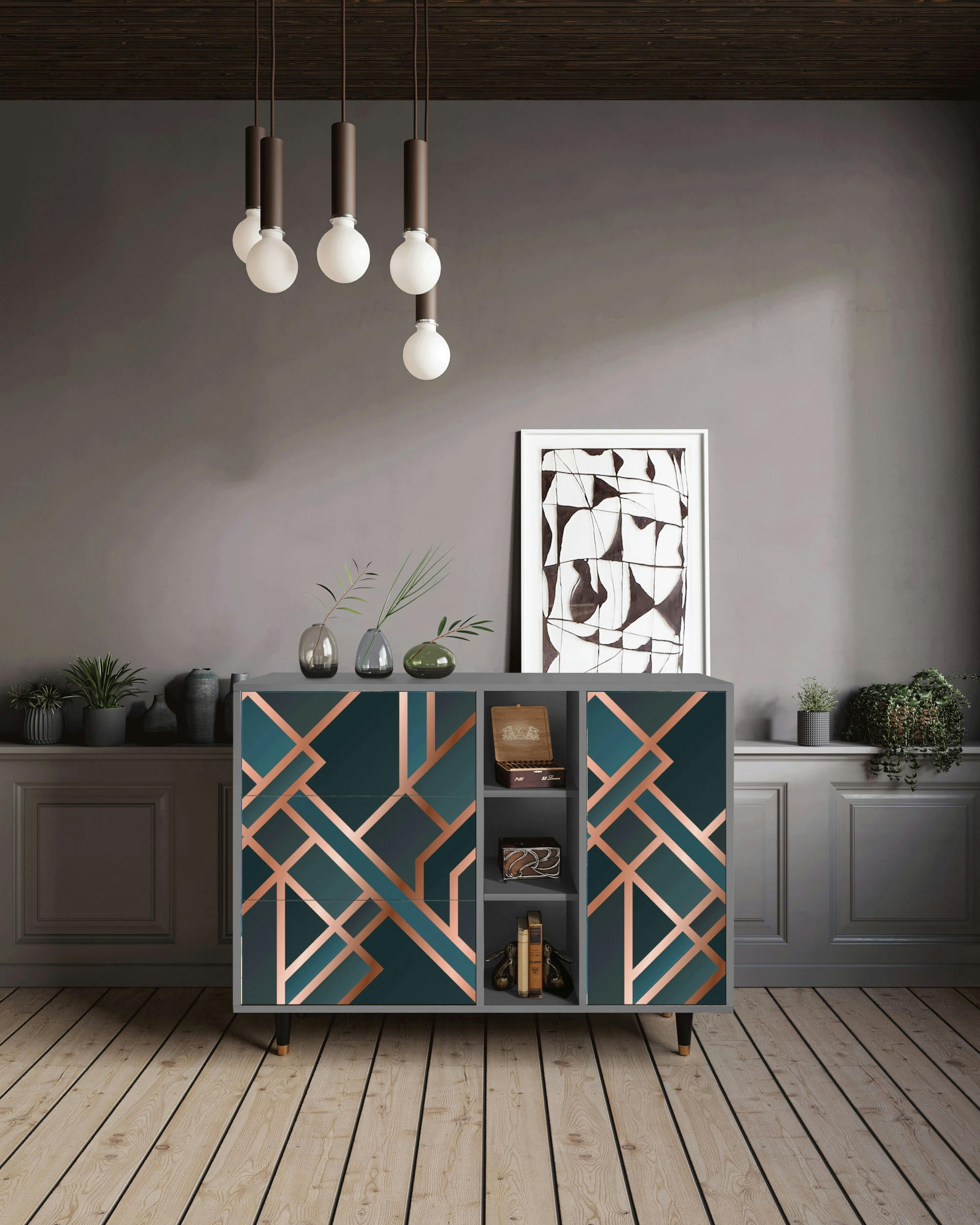 BRONZE CROSSROAD - Buffet  bleu-vert 3 tiroirs et 1 porte L 125 cm