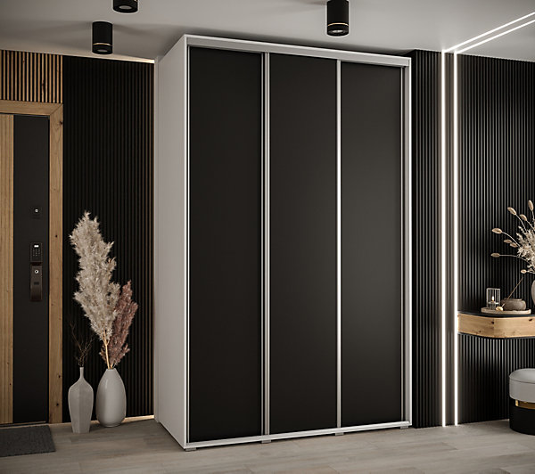 Armoire Cannes 1 à Portes Coulissantes 205,2/160/60 3 Portes (blanc,noir,argent)