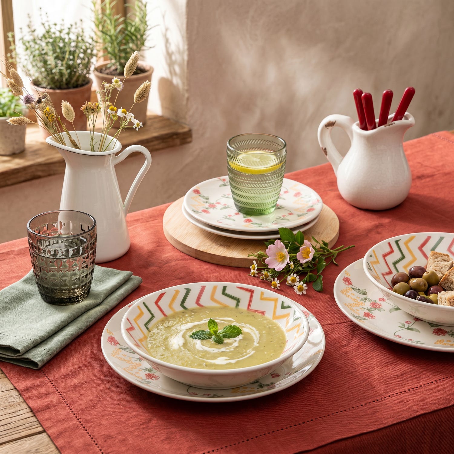 Servizio 18 piatti decorati Naxos in stoneware