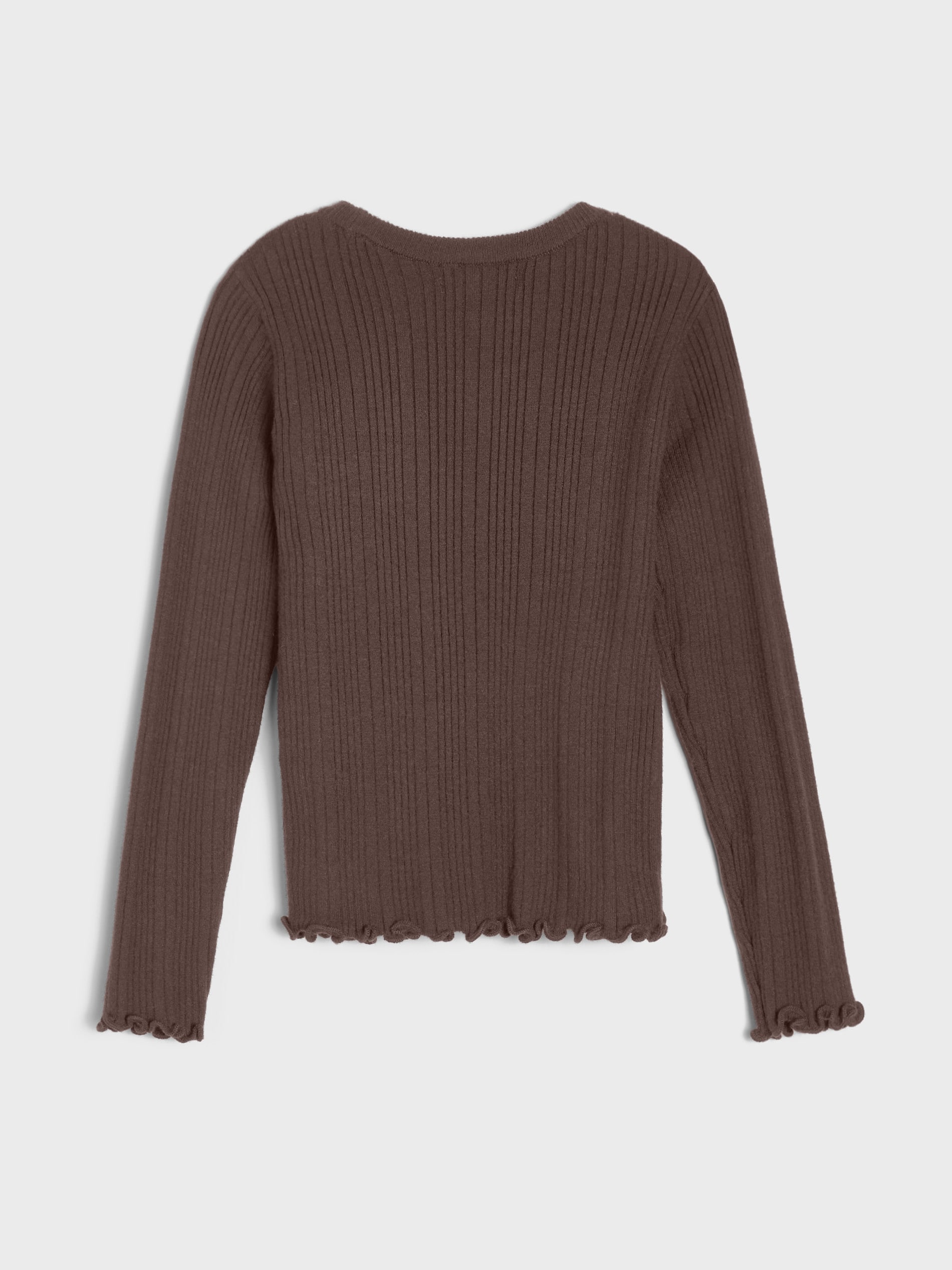 Prążkowany sweter slim fit z ozdobnymi falbanami z wiskozą