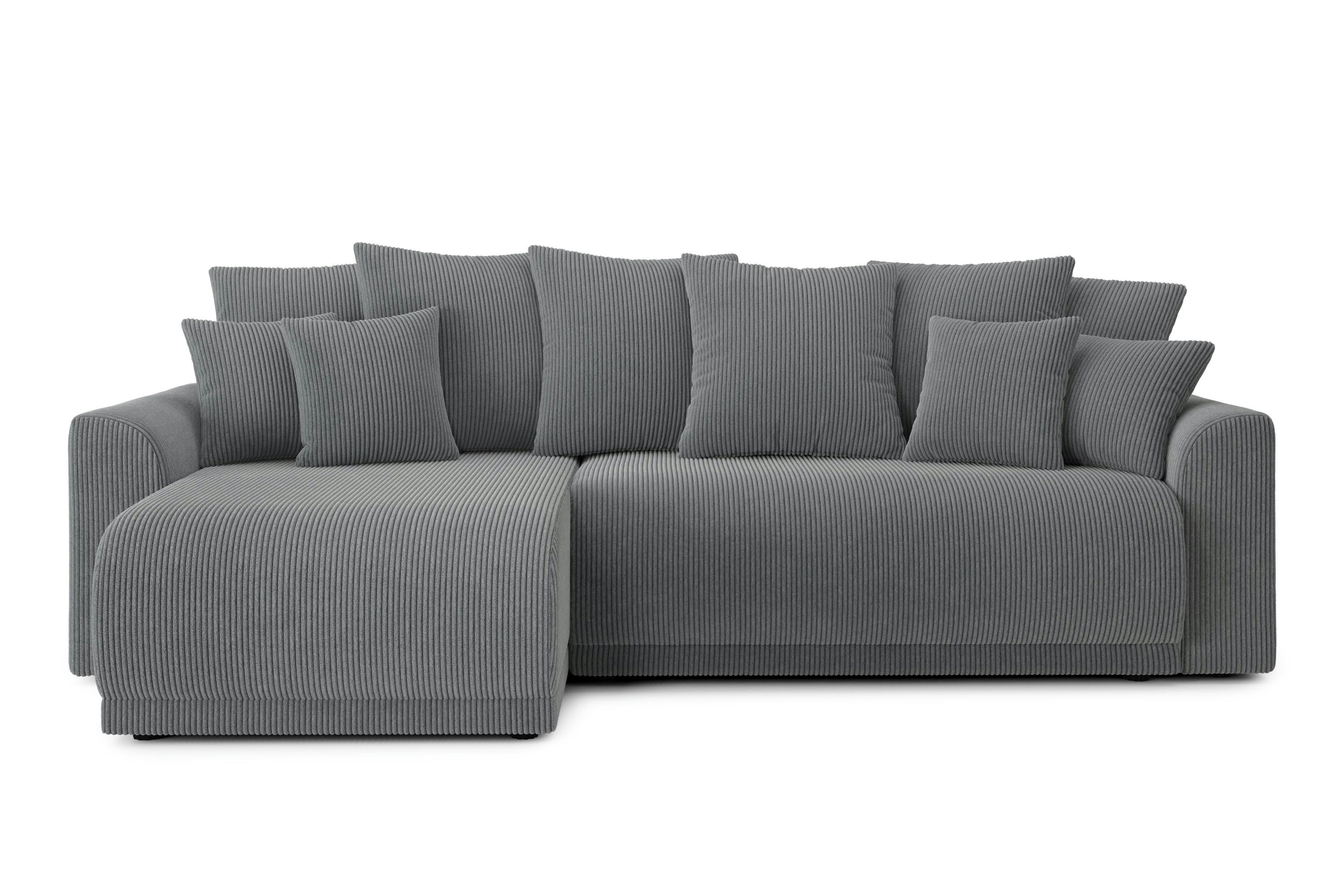 NOVA - Canapé d'angle convertible en velours côtelé 4 places gris souris