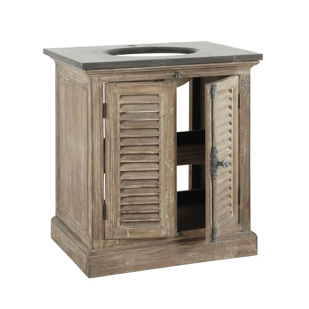 Persiennes - Meuble vasque en pin recyclé et pierre bleue anthracite